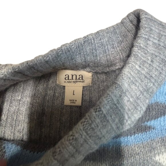 a.n.a. Women’s Nordic Pattern Crew Neck, Mixed Stitch sweater, Blue/Gray Sz. L - Picture 7 of 12
